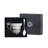  Набор чайный на 1 персону "Зимние узоры Бабочка" посеребренный с черением : чашка, ложка в футляре Артикул: КМ12180206 