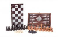  Игра 3в1 малая венге, рисунок серебро с гроссмейстерскими буковыми шахматами (нарды, шахматы, шашки) арт. 76446222 