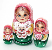 картинка Матрешка девочка с зайцем (розово-зеленая) 3 места 11 см. арт. 535679 матрешки