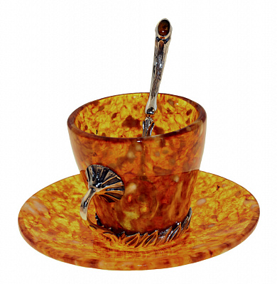 картинка чашечка для кофе "Лето" из янтаря 5.5х6см, 11 см. Арт. 3402 магазин 