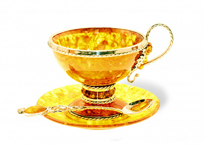 картинка Чайный набор "Виноград" из янтаря с ложечкой 7х8.5см, 10см, 12см. Арт. 11503/L магазин 
