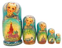  Матрешка Москва бирюзовая 18 см. 5 мест арт. 587433  Наши подарки