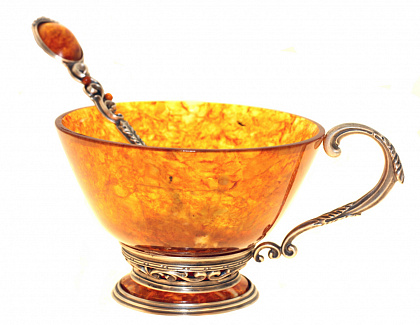 картинка Чашка чайная ажурная из янтаря с ложкой 7х10, 15 см. Арт. 3602 магазин 