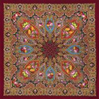 Многоцветный платок 148 см. из уплотненной шерстяной ткани с шелковой бахромой "Миндаль", вид 6, арт. 1369-6 Москва
