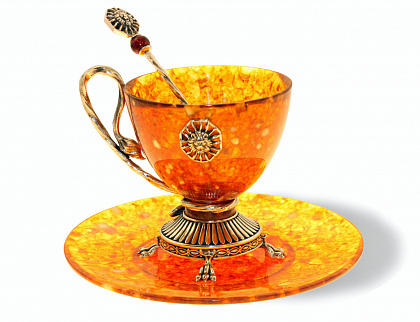 картинка Чашка чайная "Цезарь" из янтаря с ложечкой 120 мл. Арт. 11203 магазин 