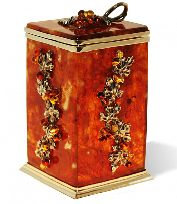 картинка Коробочка для чая "Виноград" из янтаря 12х8х8 см. Арт. chai2Vin магазин 