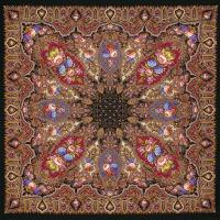 Многоцветный платок 148 см. из уплотненной шерстяной ткани с шелковой бахромой "Миндаль", арт. 1369-20 Москва