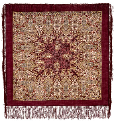 Платок шерстяной с шелковой бахромой "Сады Шираза", вид 7, 89x89 см. Рисунок 855-7 