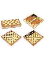  Шахматы, нарды, шашки деревянные 3 в 1 (поле 24 см) фигуры из пластика Артикул: P00028 