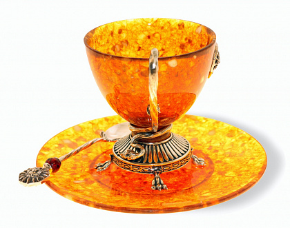 картинка Чашка чайная "Цезарь" из янтаря с ложечкой 120 мл. Арт. 11203 магазин 