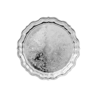  Поднос круглый с фигурным вырезом края с гравированным рисунком никелированный  Артикул:  С79608/8 