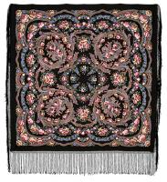 Многоцветный платок 148 см. из уплотненной шерстяной ткани с шелковой бахромой "Цветы под снегом", вид 19, арт. 1099-19 Москва