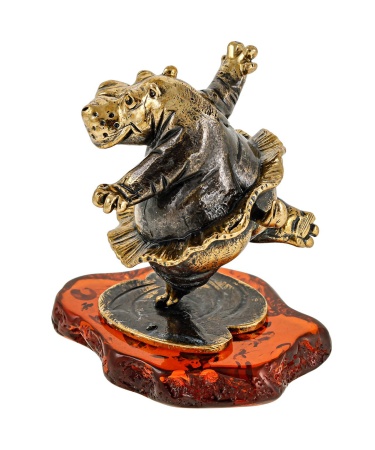 Фигурка из латуни с янтарем Бегемот Балет 45х50 мм. арт. 2841