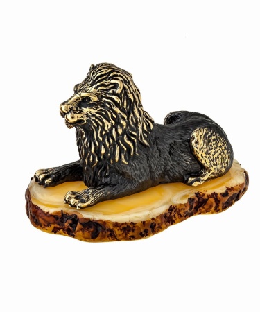 Фигурка из латуни с янтарем Лев Сафари 70х45 мм. арт. 1218 Фигурка из латуни с янтарем Лев Сафари 70х45 мм. арт. 1218