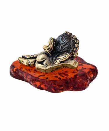 Фигурка из латуни с янтарем Ангелочек Мечтатель 45х25 мм. арт. 1403