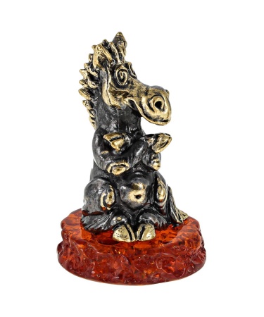 Фигурка из латуни с янтарем Лошадь Обижака 30х40 мм. арт. 2390