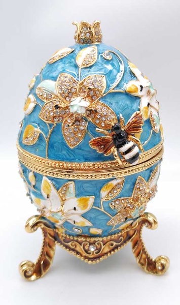 Яйцо под Фаберже "С пчелой" голубое 16 см. арт. 68735613 