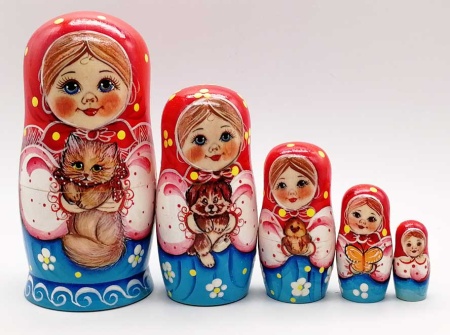 картинка Матрешка Юля с котенком 5 мест 14 см. арт.05355 матрешки картинка Матрешка Юля с котенком 5 мест 14 см. арт.05355 матрешки