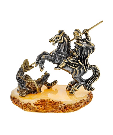 Фигурка из латуни с янтарем Георгий Победоносец 2  50х45 мм. арт. 2384