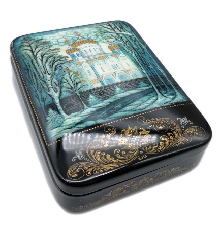 Щкатулка лаковая "Храм Христа Спасителя" 13х9 см. арт. 875322