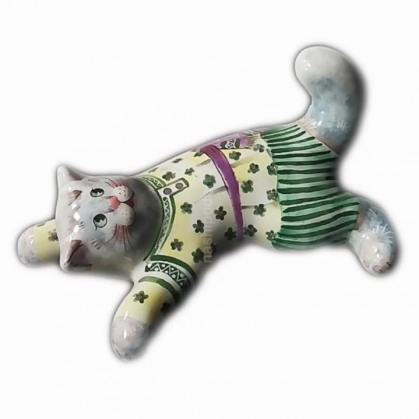 Майолика фигура "Кот ползущий с пояском" 10х16см арт. 1118198 