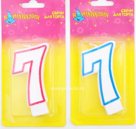 Свеча восковая для торта "Цветной ободок" цифра 7, цвета МИКС арт. 403517