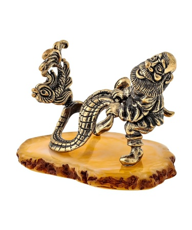 Фигурка из латуни с янтарем Старик с неводом Большой 65х55 мм. арт. 1625