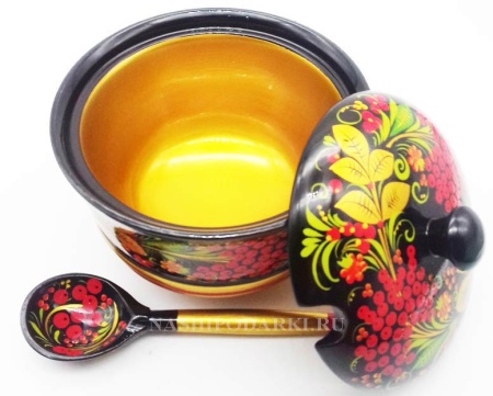 картинка Хохлома Сахарница с ложкой 11х12см Арт. 763228 магазин подарков