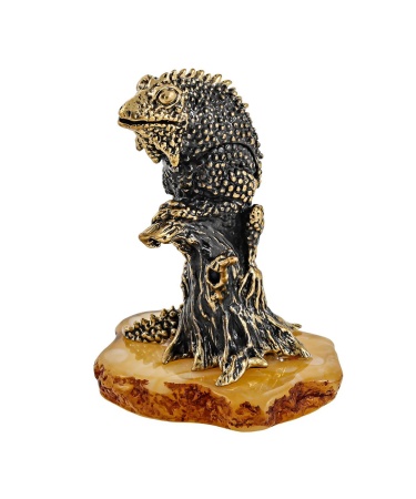 Фигурка из латуни с янтарем Игуана 45х55 мм. арт. 2573