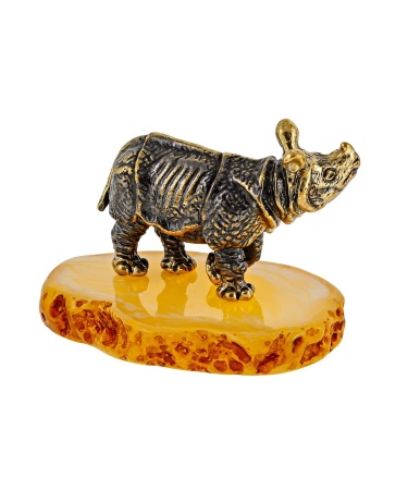 Фигурка из латуни с янтарем Носорог Сын 45х30 мм. арт. 2589