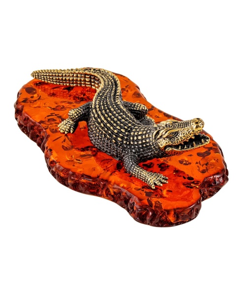 Фигурка из латуни с янтарем Крокодил Саванна 100х35 мм. арт. 2251