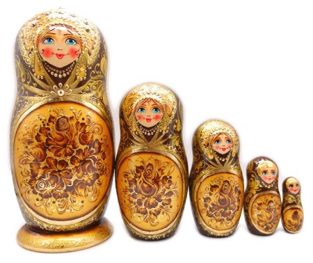Матрешка золотые цветы 18 см. 5 мест арт. 643677