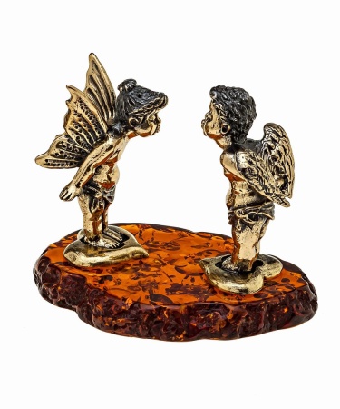 Фигурка из латуни с янтарем Валентинки 47х45 мм. арт. 1133