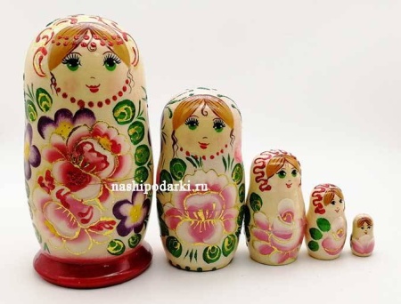 Матрешка "Розы" 15 см 5 мест арт. 965445  Матрешка "Розы" 15 см 5 мест арт. 965445