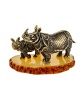 Фигурка из латуни с янтарем Носорог Отец и сын 65х45 мм. арт. 2548
