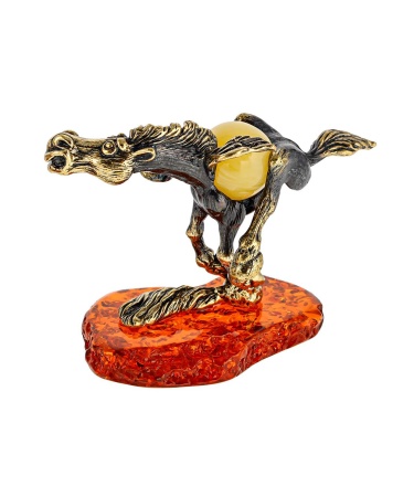 Фигурка из латуни с янтарем Лошадь Пегас 65х60 мм. арт. 418