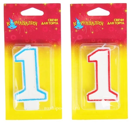 Свеча восковая для торта "Цветной ободок" цифра 1, цвета МИКС арт. 403511