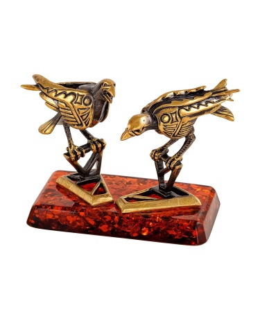 Фигурка из латуни с янтарем Птицы Вороны Готика 60х50 мм. арт. 2309