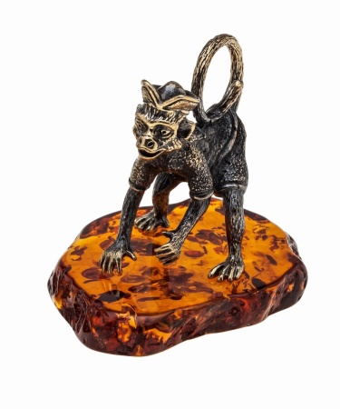 Фигурка из латуни с янтарем Обезьяна Моряк 45х40 мм. арт. 993