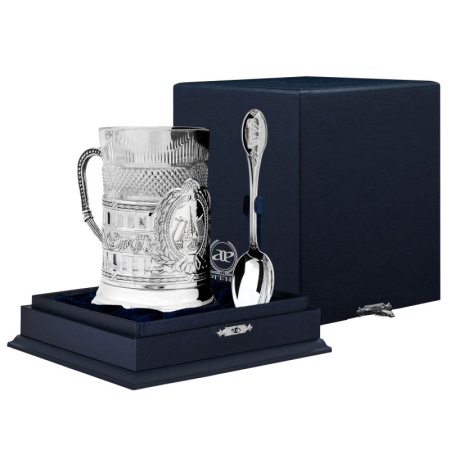 картинка Подстаканник серебряный  "Мосты Санкт-Петербурга" гербовый с чернением Артикул: 1273НБ03806