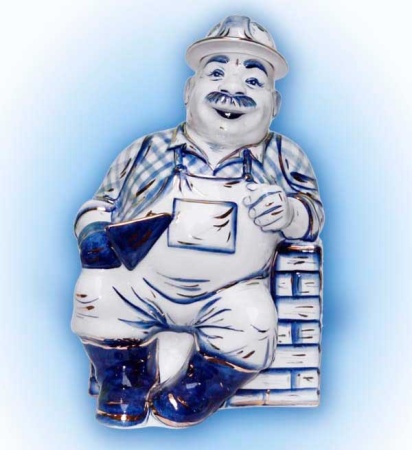 ШТОФ СТРОИТЕЛЬ Гжель с золотом 160*110*240 мм. арт. 75565323