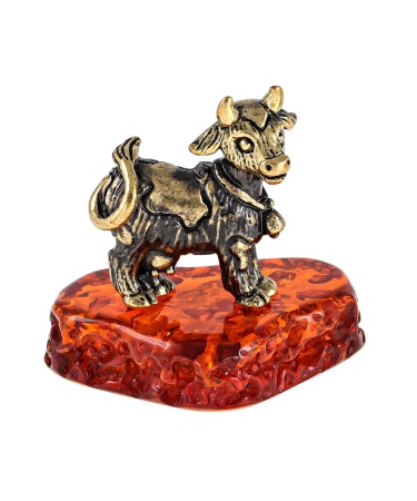 Фигурка из латуни с янтарем Корова Милка 35х30 мм. арт. 2605