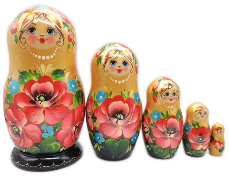 Матрешка Тверская золотая 15 см. 5 мест арт. 657332