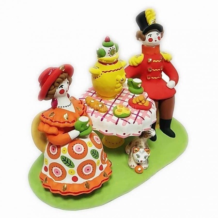 Дымковская игрушка "Композиция "Чаепитие 3 персоны" 22х15см арт. 1118146