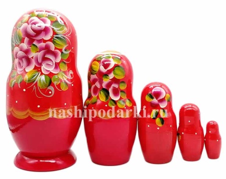 Матрешка красная "Цветы" 18 см. 5 мест арт. 875126691