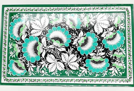 Шкатулка музыкальная Хохлома зеленая 23х14х9 см. арт. 734211