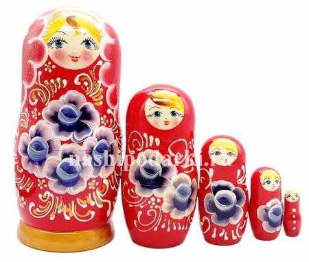 Матрешка красная 16 см. 5 мест арт. 86509