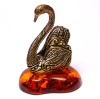 Фигурка из латуни с янтарем Лебедь на подставке арт. 1449
