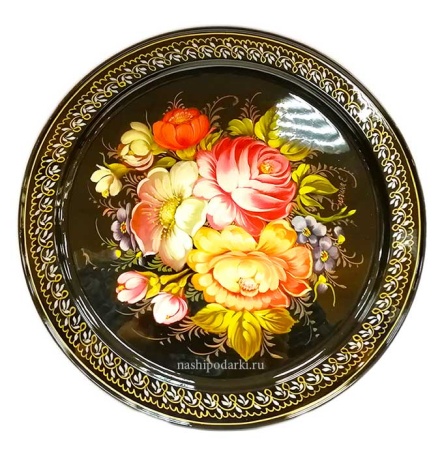Металлический авторский поднос с цветами  круглый 30см арт. 918763 