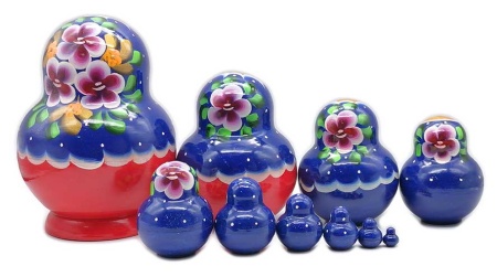 Матрешка красно-синяя цветы 14 см. 10 мест арт. 853331